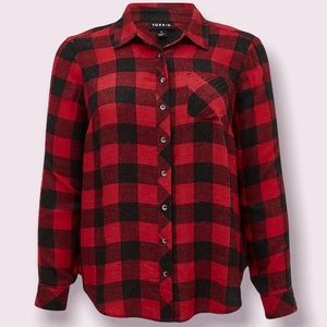 NWT RED & BLACK PLAID BRUSHED BUTTON FRONT RELAXED FIT SHIRT
